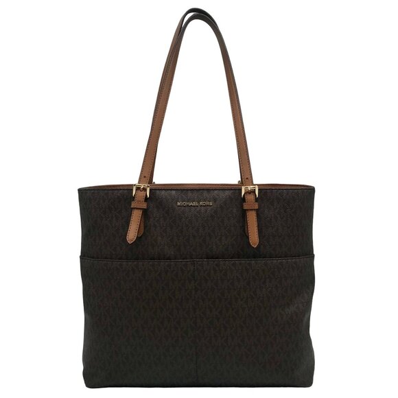 Michael Kors Brown Signature Top Zip Bedford Pocket Tote - Picture 1 of 12